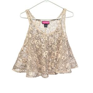 Say What? Crochet Lace Tank Top Women's‎ Large Sleeveless Beige Festival Boho